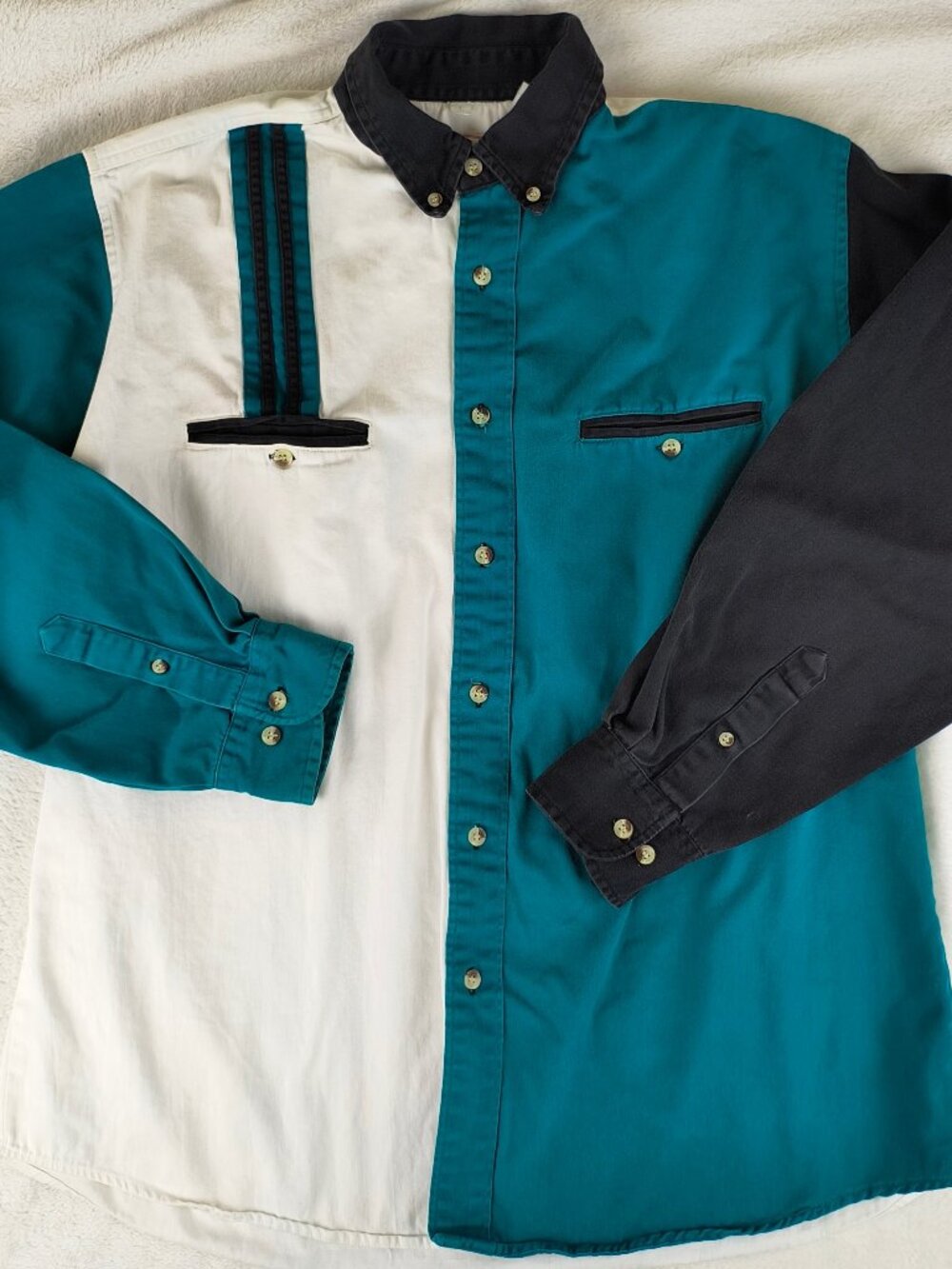 Vintage 90s Cowboy Code Western Shirt Color Block Teal Black Cotton